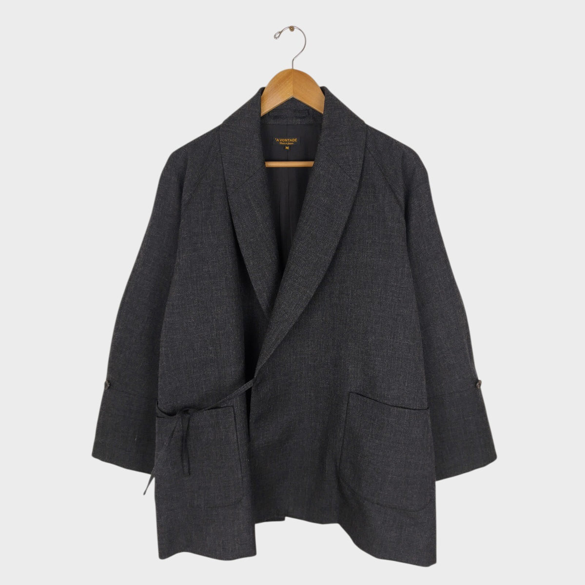 A VONTADE Men's Made in Japan Dark Grey Wool Robe Kimono Coat