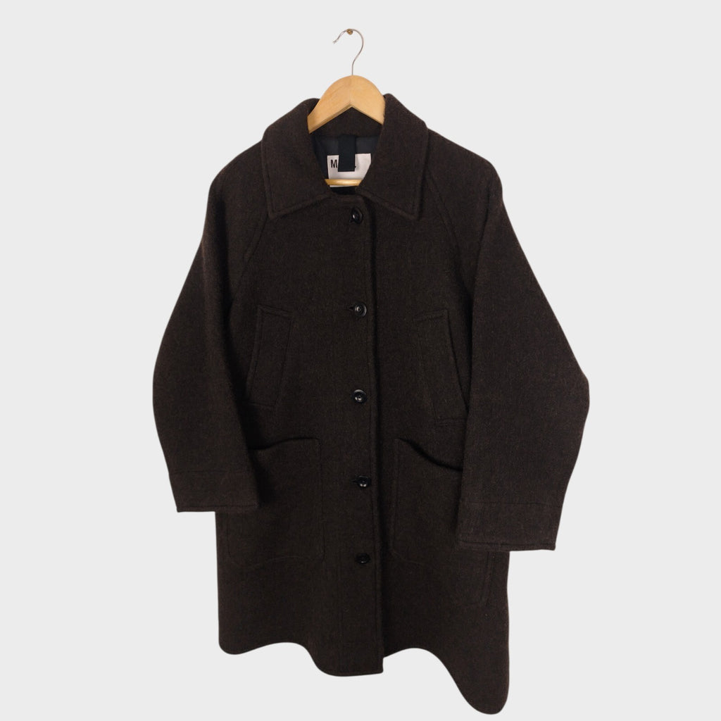 MHL MARGARET HOWELL Women's Dark Brown Heavyweight 100% Wool Coat