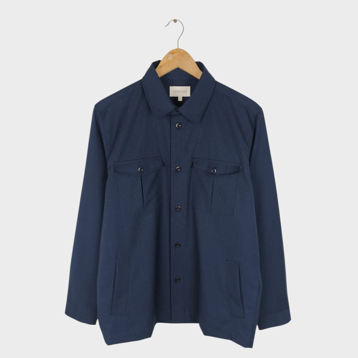 SIRPLUS Men's Navy Blue Wool/Cotton Blend Overshirt