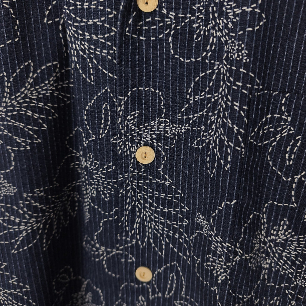 ETERNAL BICCHU KURASHIKI Men's Made in Japan Dark Blue Floral Sashiko Shirt