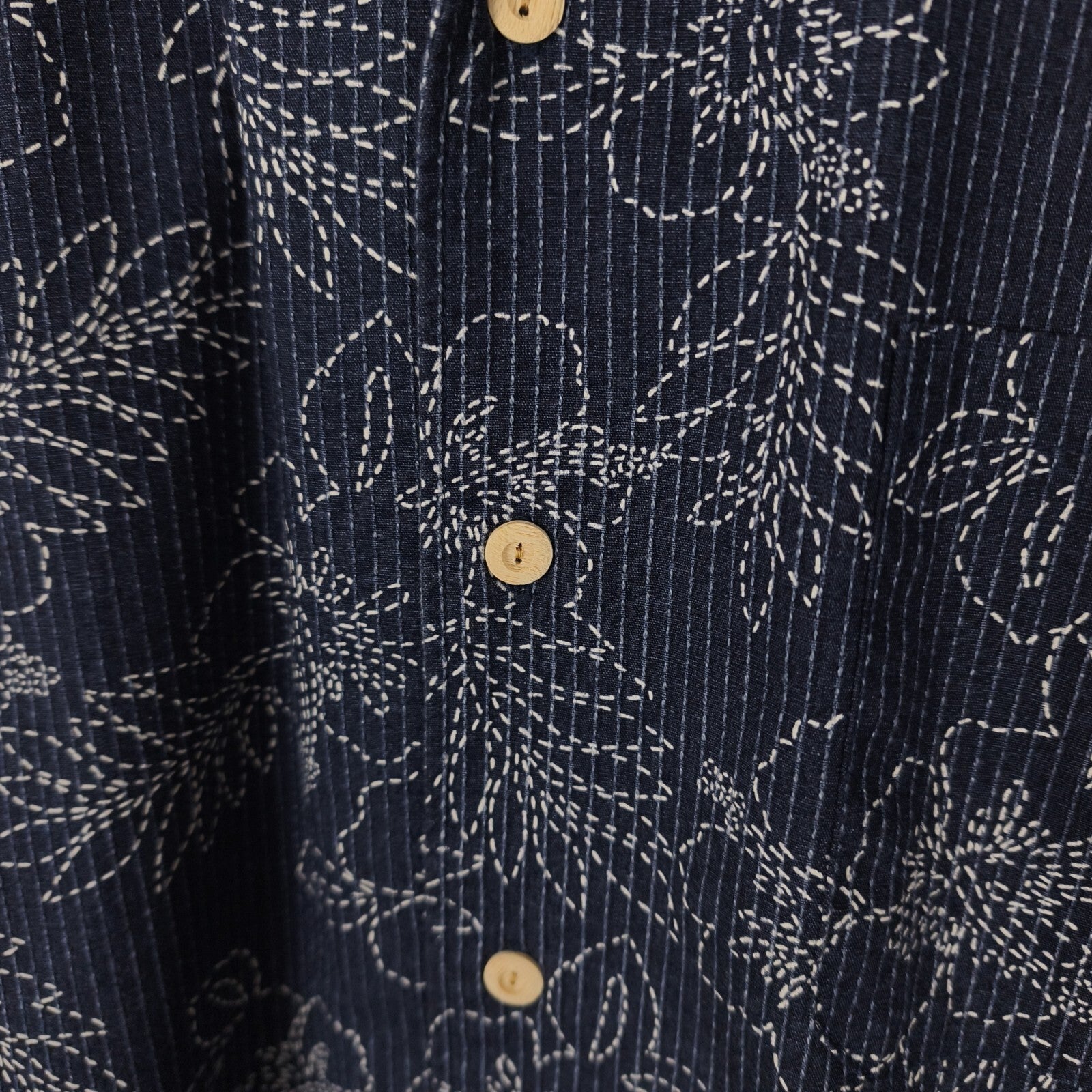 ETERNAL BICCHU KURASHIKI Men's Made in Japan Dark Blue Floral Sashiko Shirt