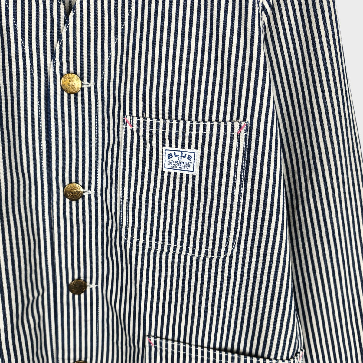 BLUE BLUE JAPAN Men's Made in Japan Hickory Stripe V-Neck Chore Jacket