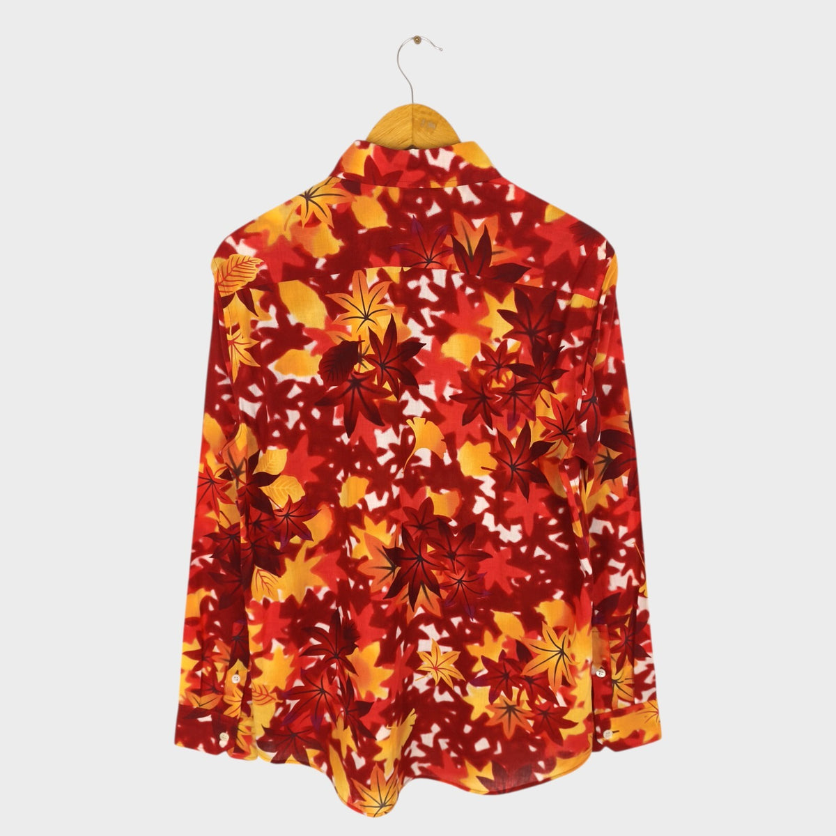 BLUE BLUE JAPAN Men's Made in Japan Autumn Maple Leaf Print Cotton/Wool Shirt