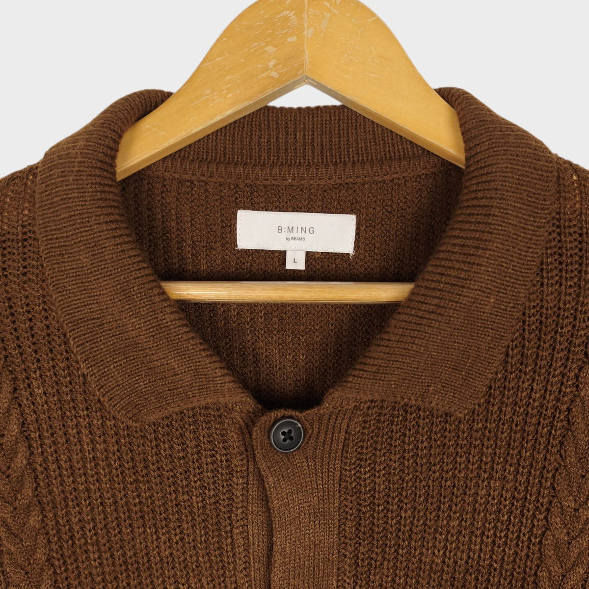 BEAMS B:MING Men's Brown 7-Gauge Cable Knit Cardigan Jacket