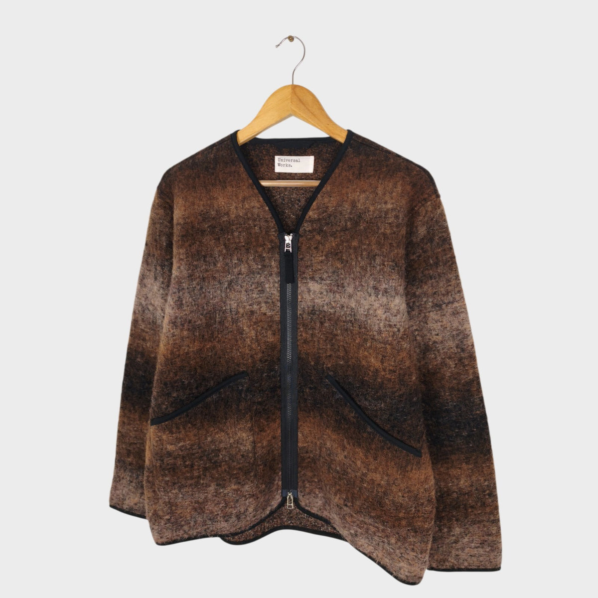 UNIVERSAL WORKS Men's Brown Ombre Wool Fleece Zip Liner Jacket