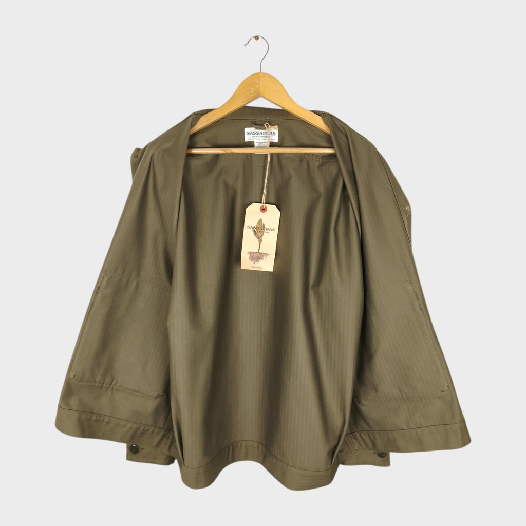 SASSAFRAS Men's Made in Japan Green Herringbone Overgrown Trug Jacket