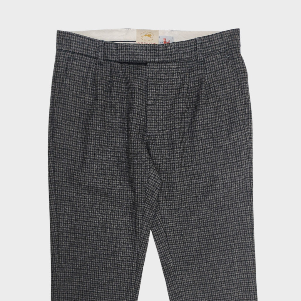 BURROWS & HARE Men's Made in England Checked Wool Pleated Trousers
