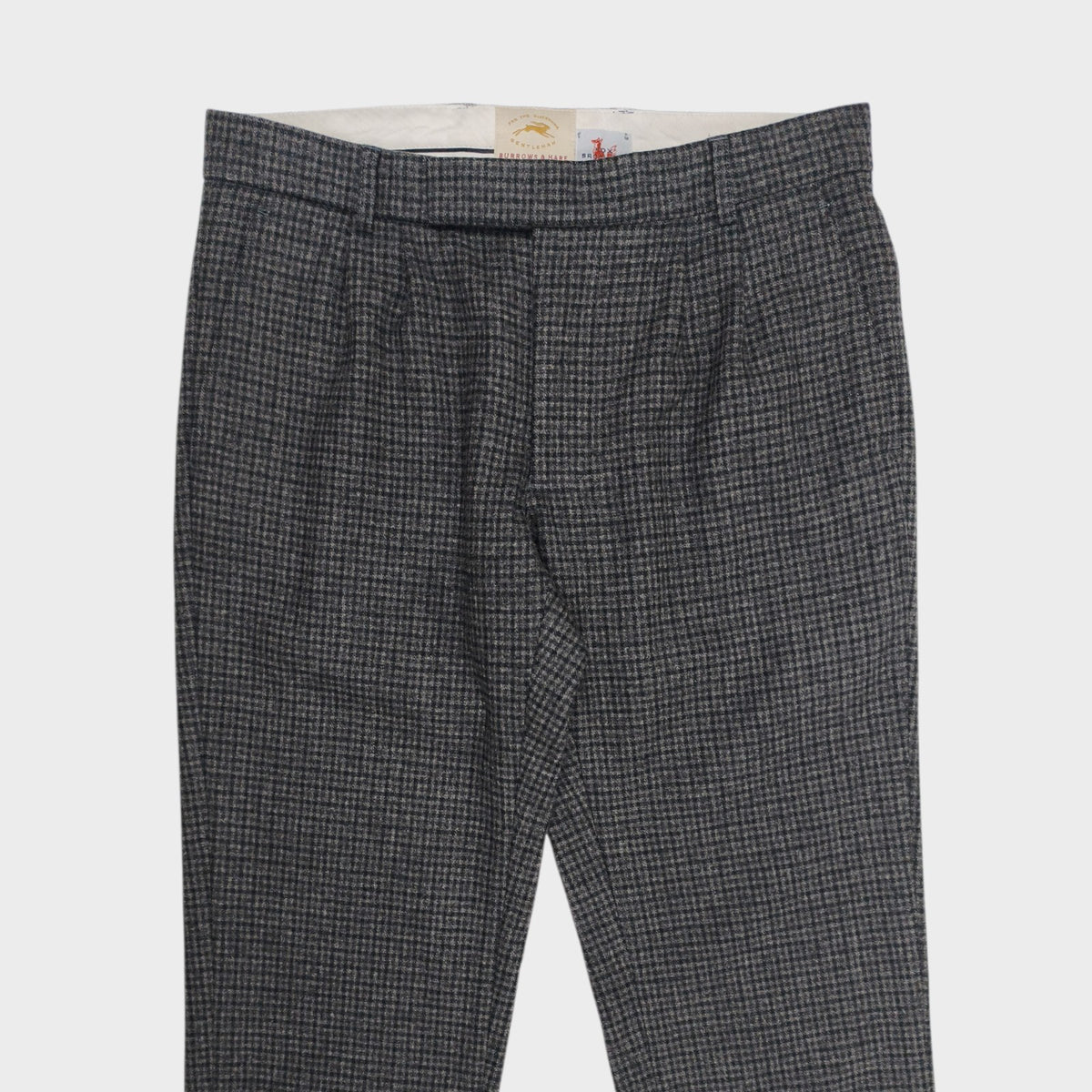 BURROWS & HARE Men's Made in England Checked Wool Pleated Trousers
