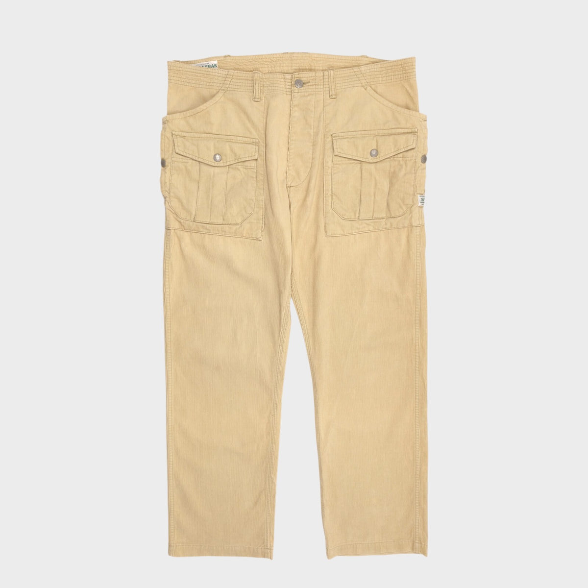 SASSAFRAS Men's Made in Japan Cream/Beige Corduroy Cargo Trousers