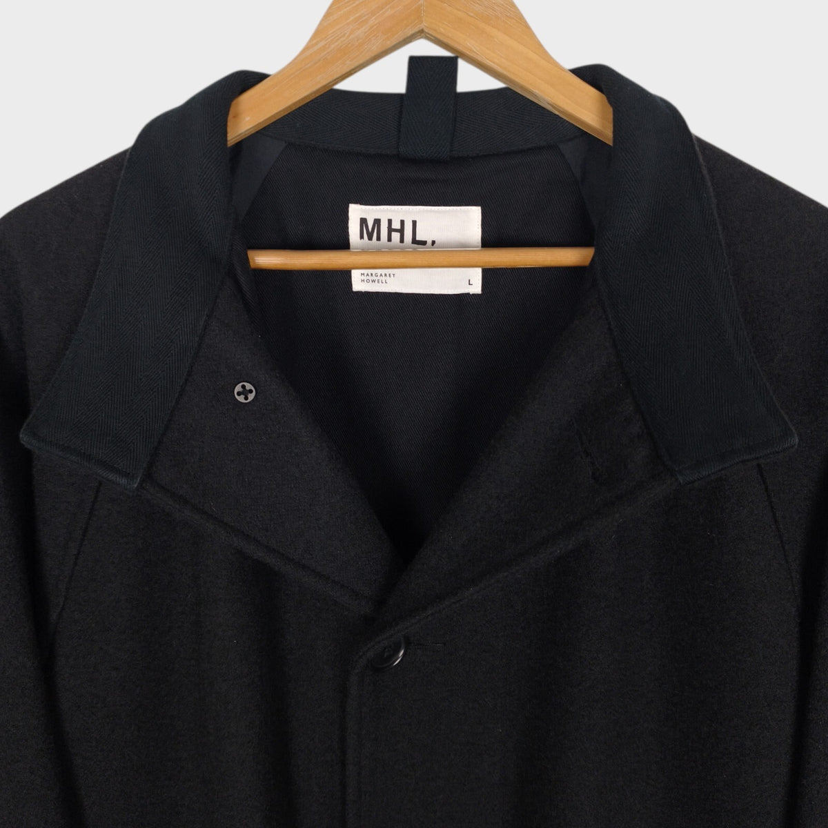 MHL MARGARET HOWELL Men's Grey Heavyweight 100% Melton Wool Stand Collar Coat