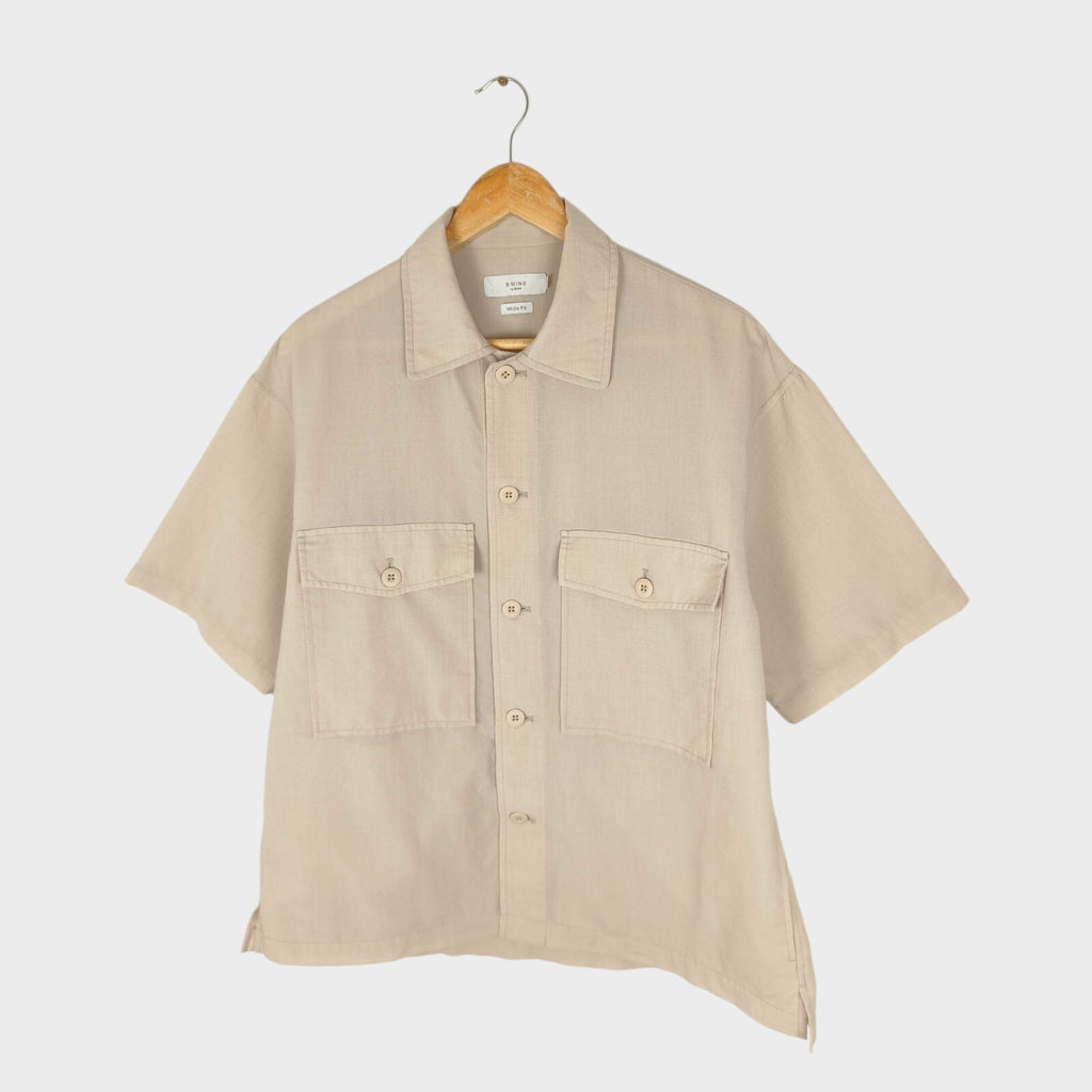 BEAMS B:MING Men's Cream Boxy Fit Short Sleeved Utility Shirt