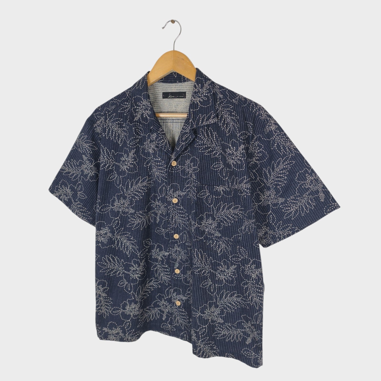 ETERNAL BICCHU KURASHIKI Men's Made in Japan Dark Blue Floral Sashiko Shirt
