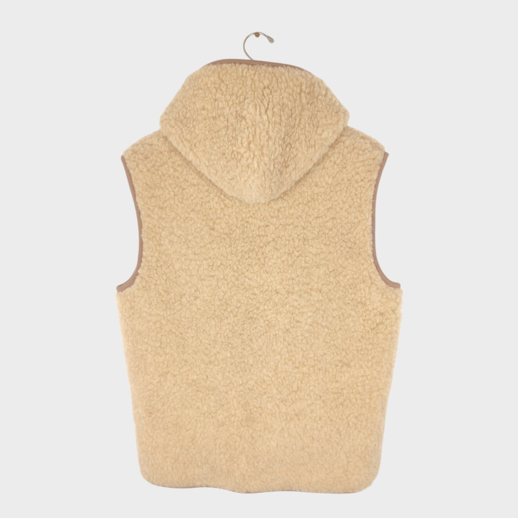 PLUMO STUDIO Women's 100% Wool Pile Fleece Hooded Zip Vest Gilet