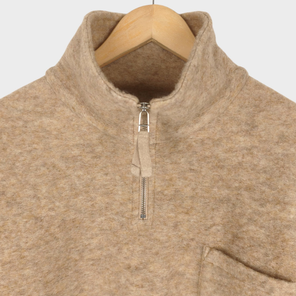UNIVERSAL WORKS Men's Cream Wool Fleece Ramsay Quarter Zip Pullover Jumper