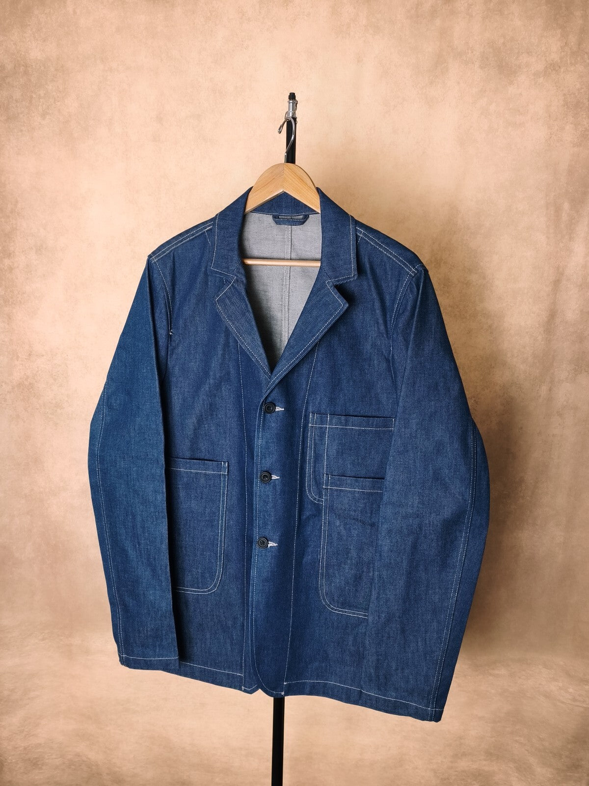E.TAUTZ Men's Blue Made in UK Rigid Raw Denim Chore Jacket