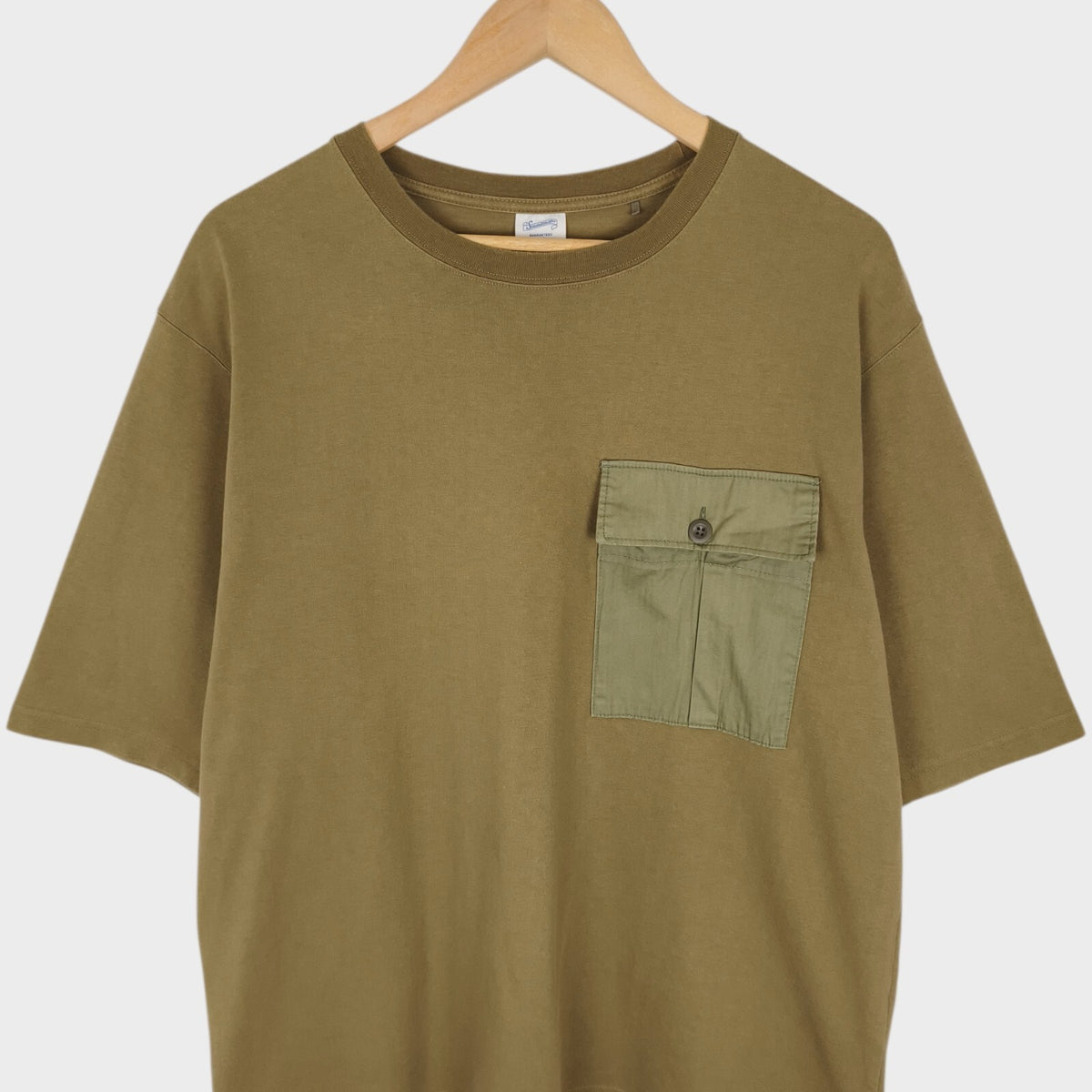 SOUNDMAN Men's Made in Japan Khaki Cotton Nylon Two-Tone Pocket T-Shirt