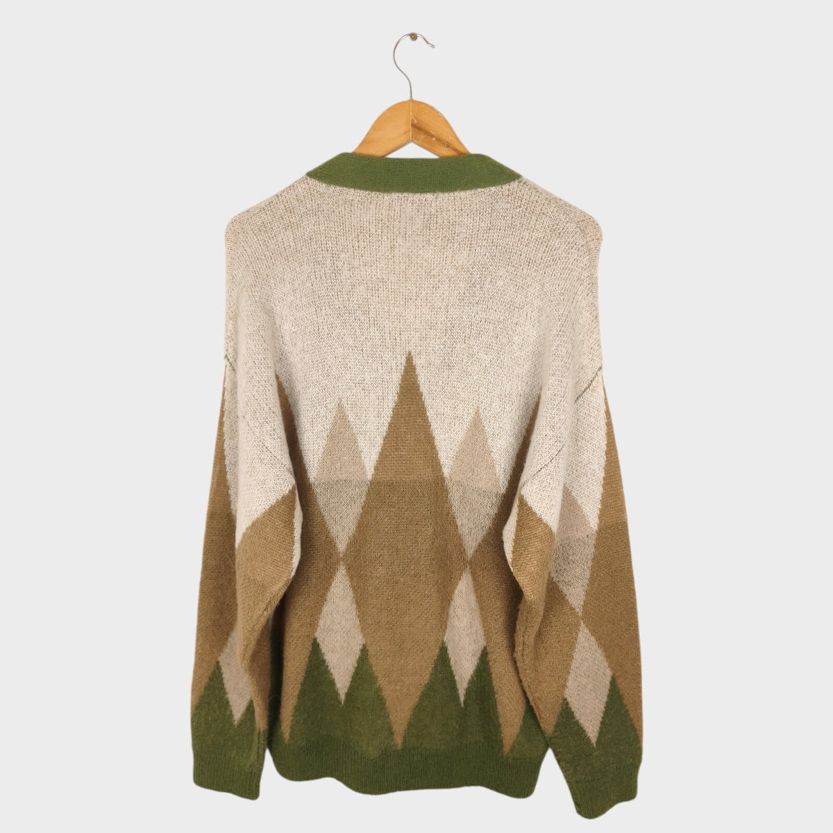 BEAMS HEART Men's Mohair Wool Blend Shaggy Grunge Argyle Cardigan