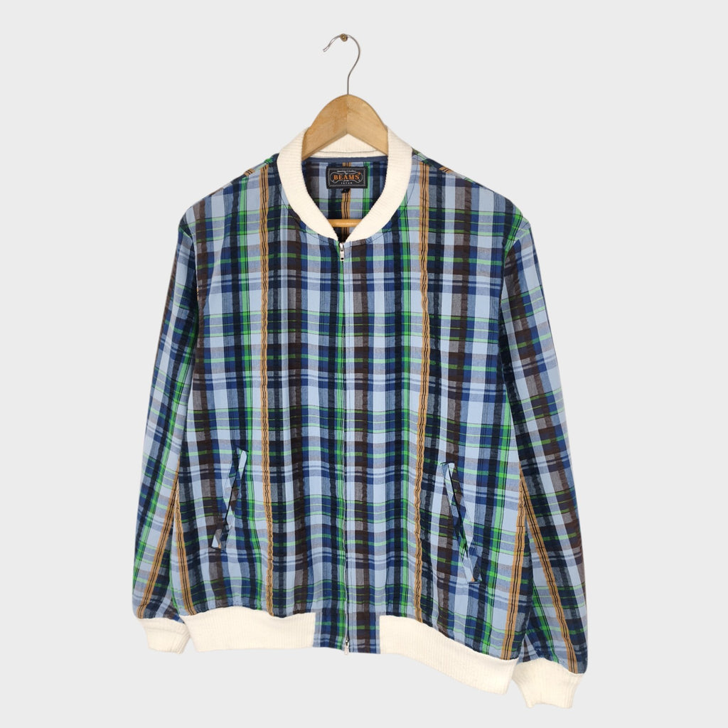 BEAMS PLUS Men's Multicoloured Checked Seersucker Bomber Jacket
