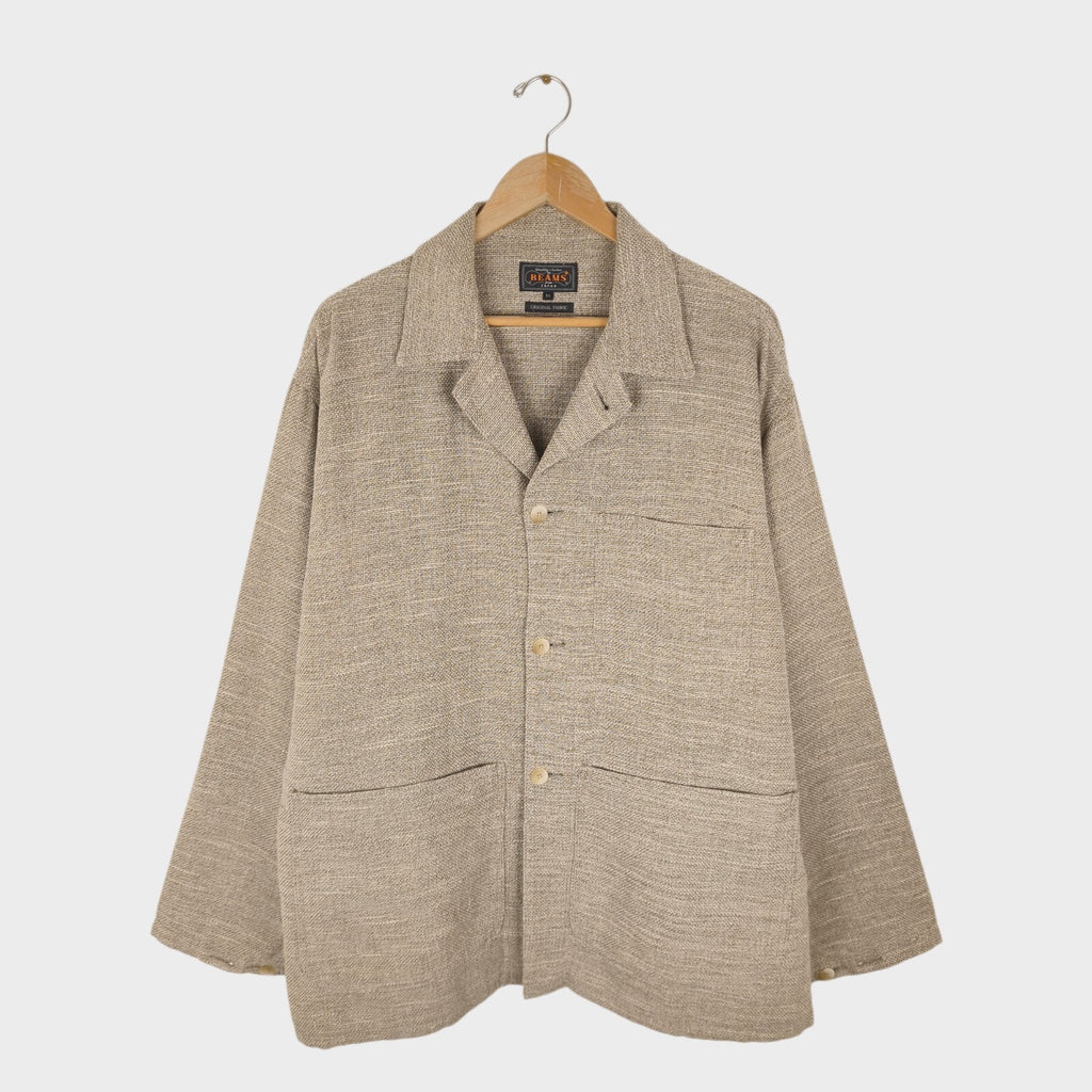 BEAMS PLUS Men's Beige Linen/Cotton Blend Knitted Chore Jacket