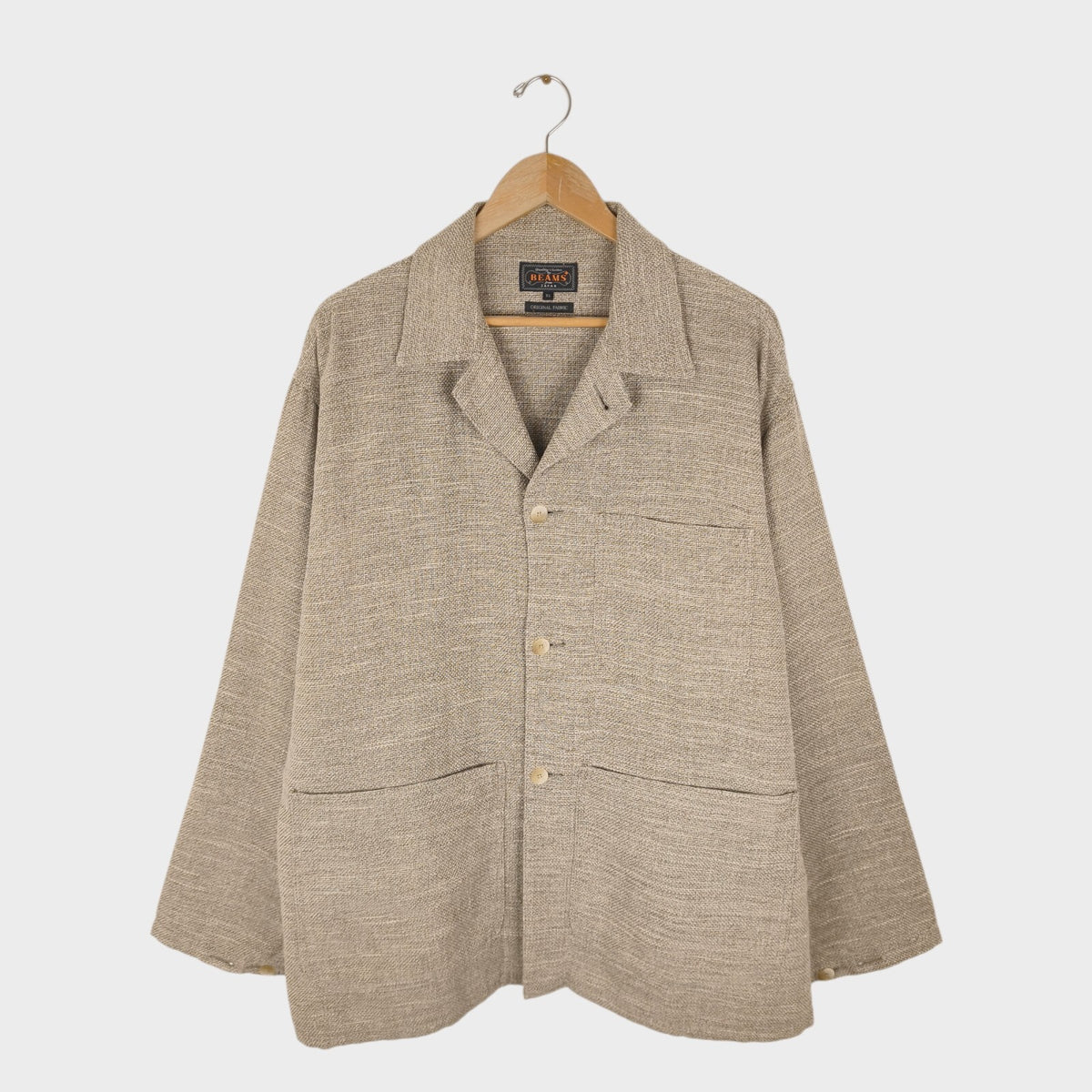 BEAMS PLUS Men's Beige Linen/Cotton Blend Knitted Chore Jacket