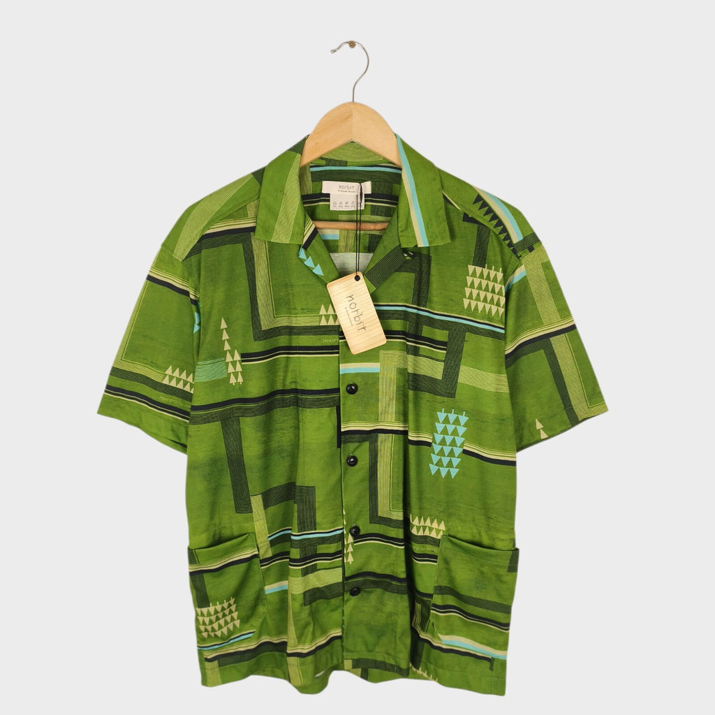 NORBIT BY HIROSHI NOZAWA Men's Green All-Over Print Aloha Shirt