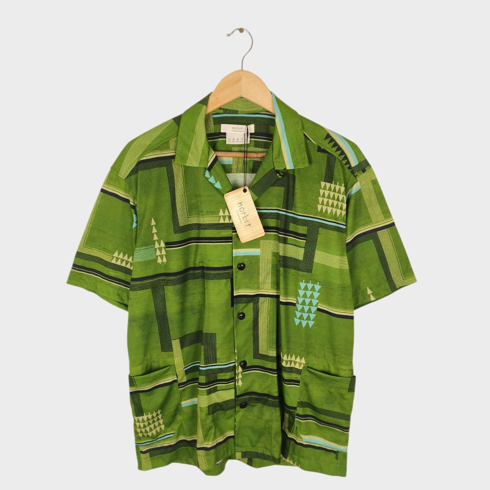 NORBIT BY HIROSHI NOZAWA Men's Green All-Over Print Aloha Shirt