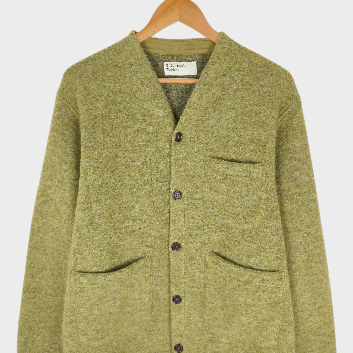 UNIVERSAL WORKS Men's Green Wool Fleece Cardigan