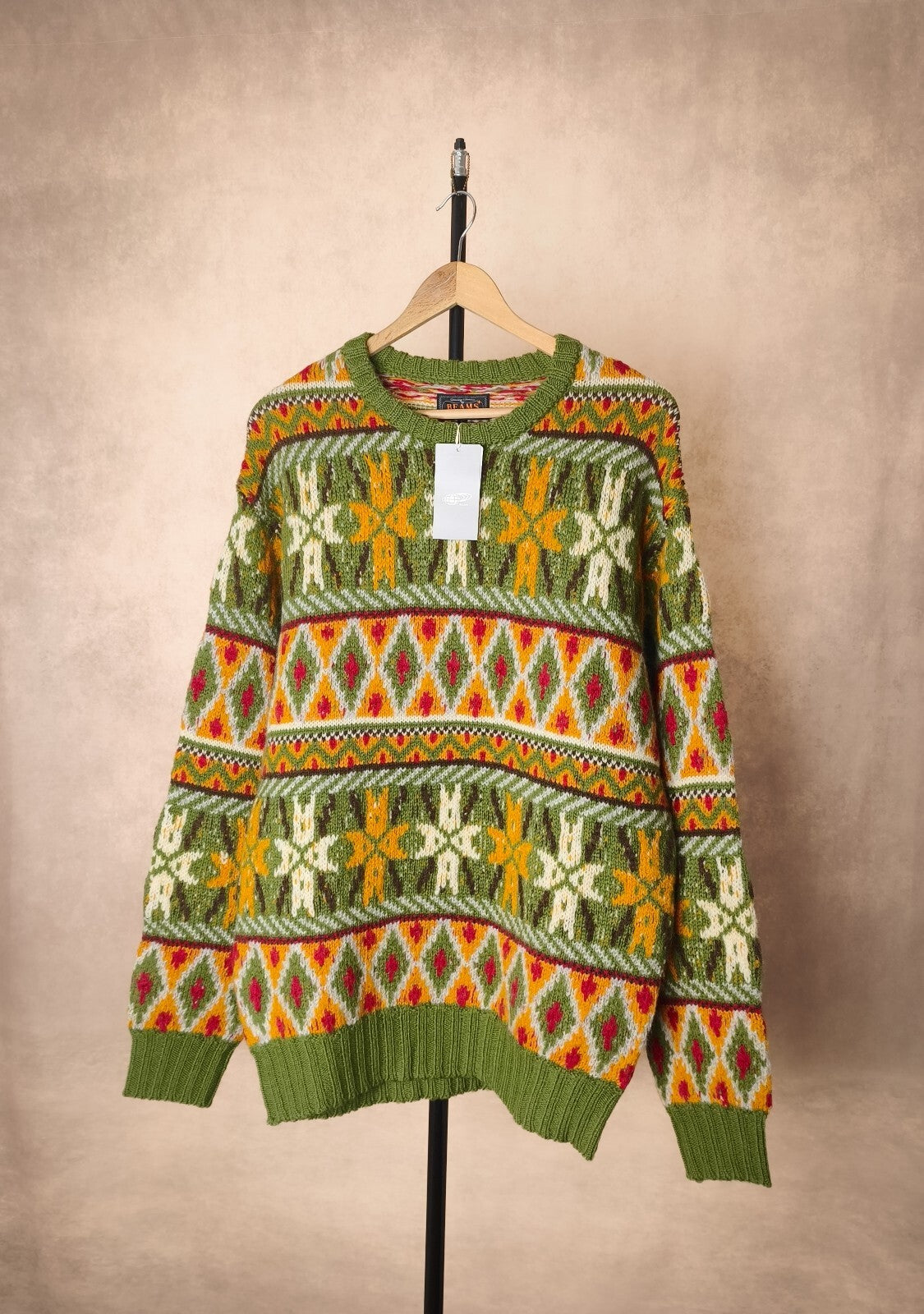 BEAMS PLUS Men's 100% Wool Heavyweight Knit 3G Fairisle Jumper