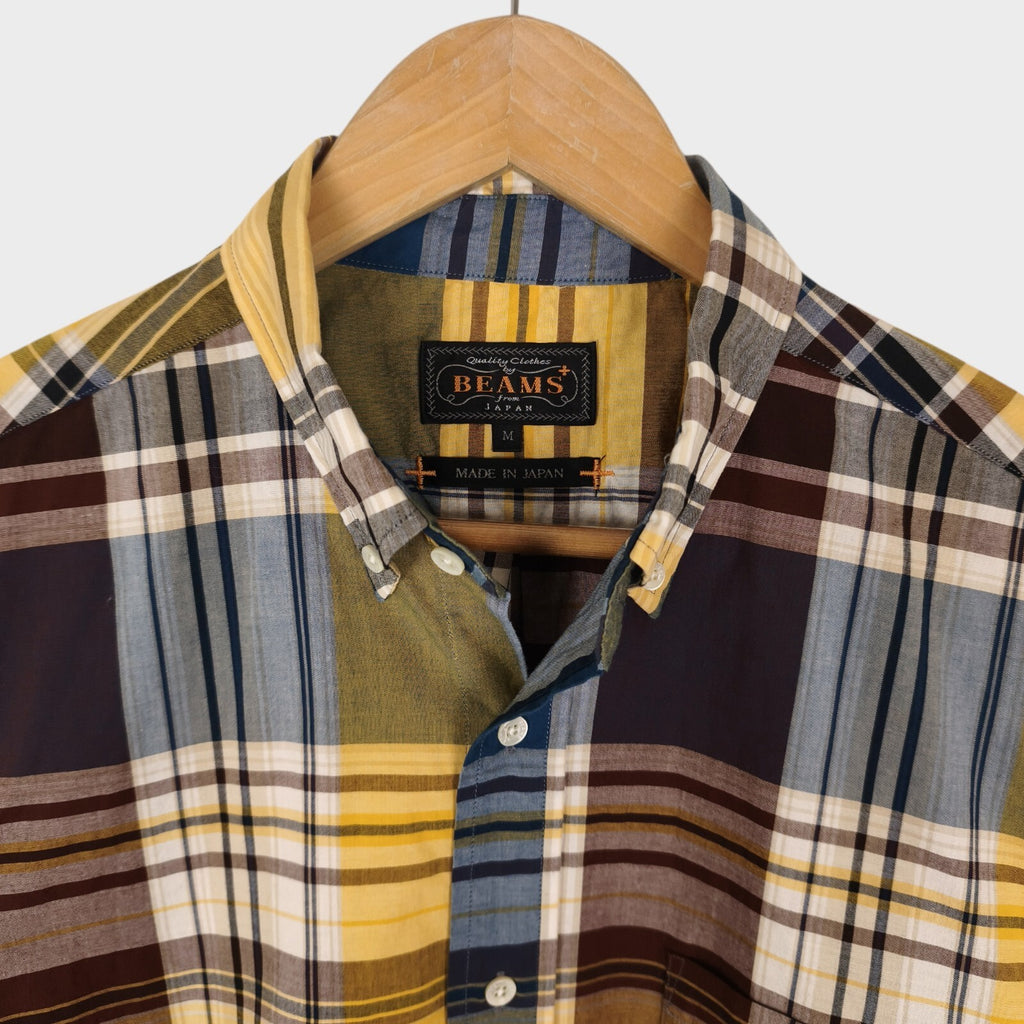 BEAMS PLUS Men's Made in Japan Checked Button Down Shirt