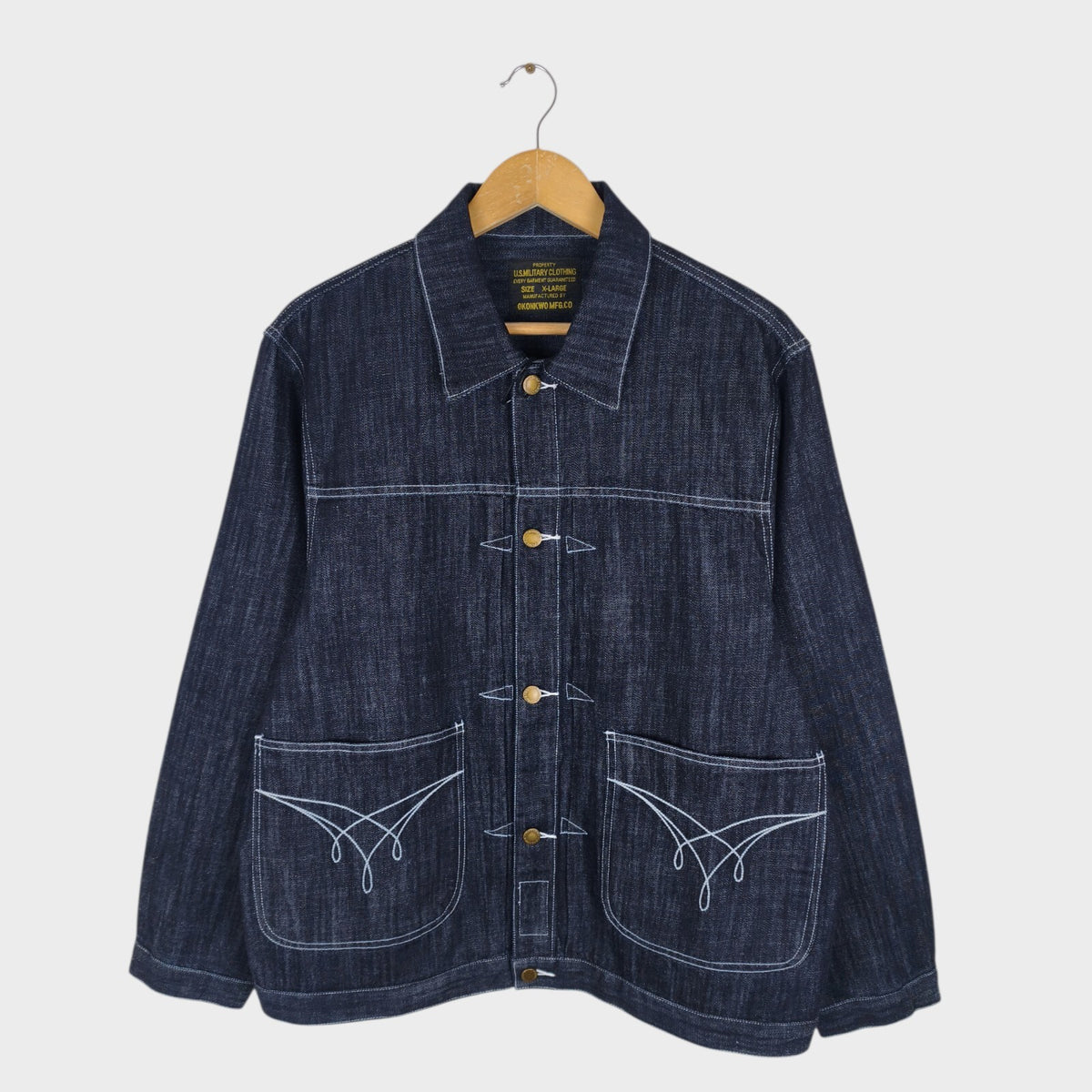 OKONKWO MFG Men's Dark Blue Embroidered Western Denim Jacket