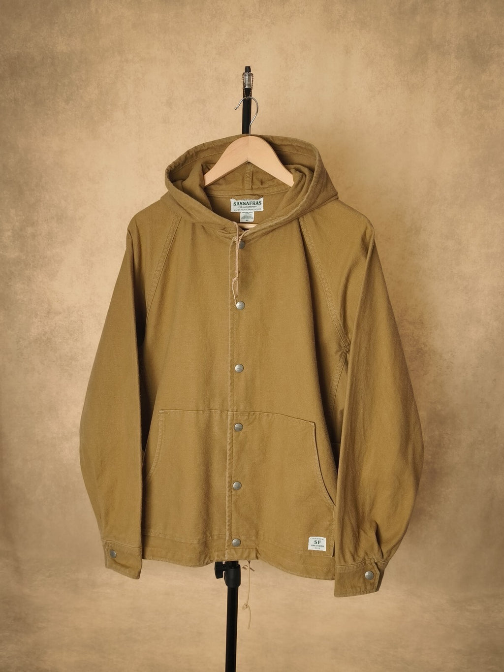 SASSAFRAS Men's Made in Japan Beige Canvas Cotton Bud Breaker Jacket