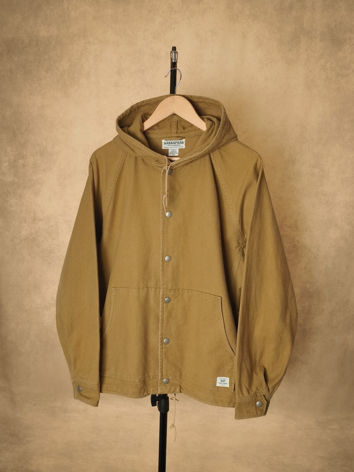 SASSAFRAS Men's Made in Japan Beige Canvas Cotton Bud Breaker Jacket