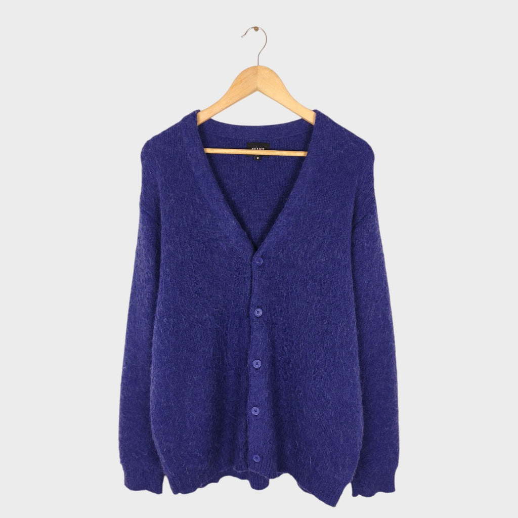 BEAMS Men's Purple Mohair Blend Shaggy Grunge Cardigan