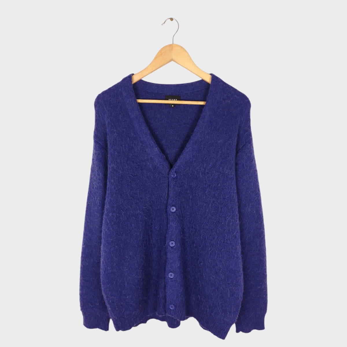 BEAMS Men's Purple Mohair Blend Shaggy Grunge Cardigan