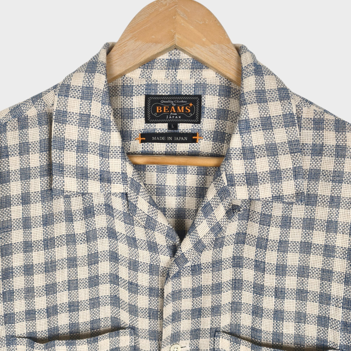 BEAMS PLUS Men's Made in Japan 100% Linen Checked Knitted Vacation Shirt