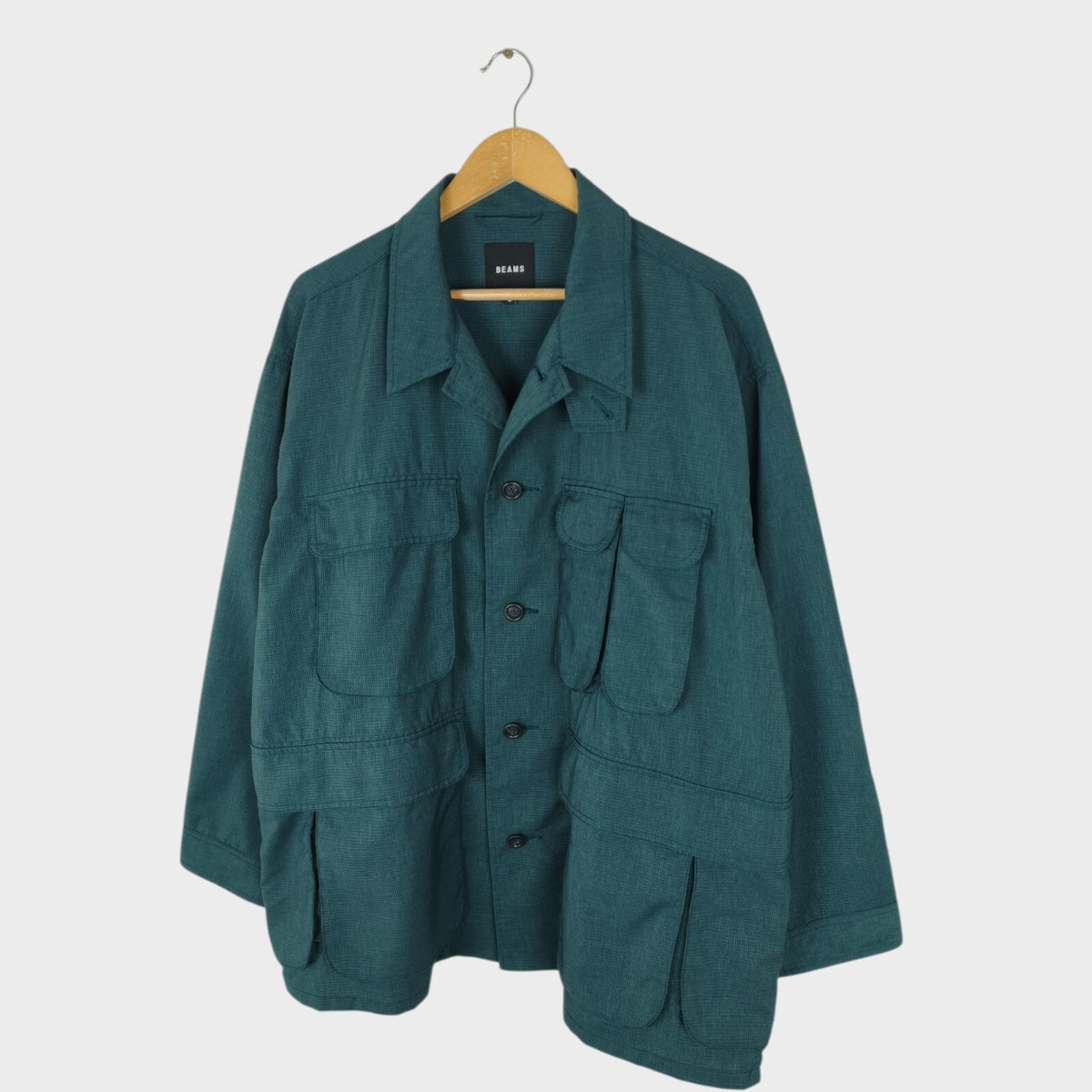 BEAMS Men's Teal Green Oversized Fit Lightweight Utility Fishing Jacket