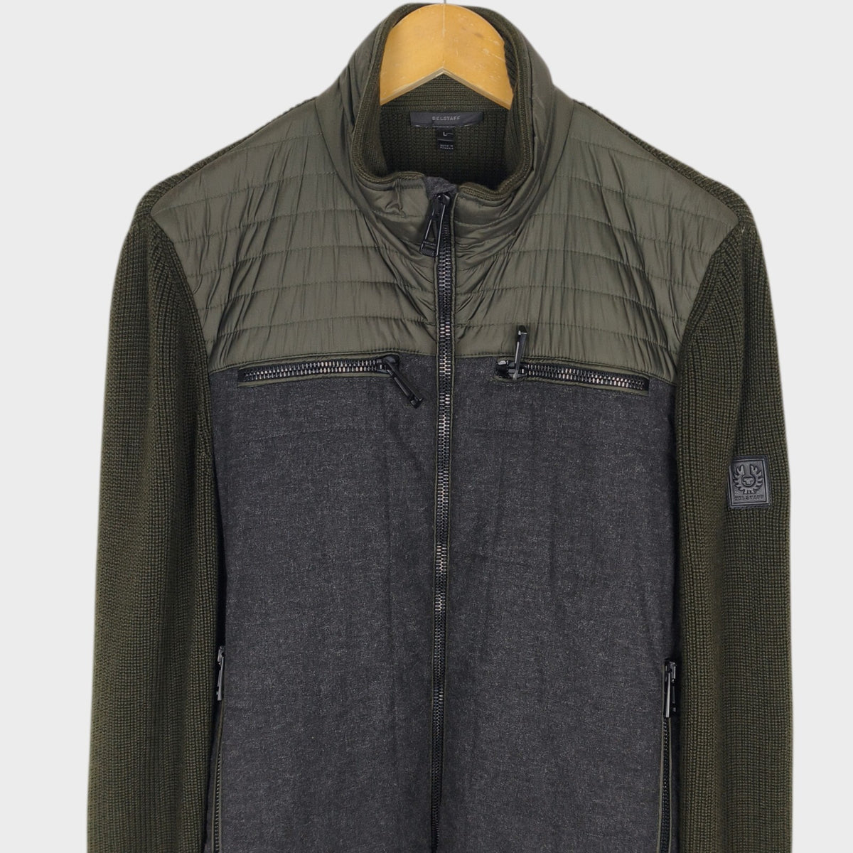 BELSTAFF Men's Khaki/Grey Heavyweight Wool Hybrid Jacket