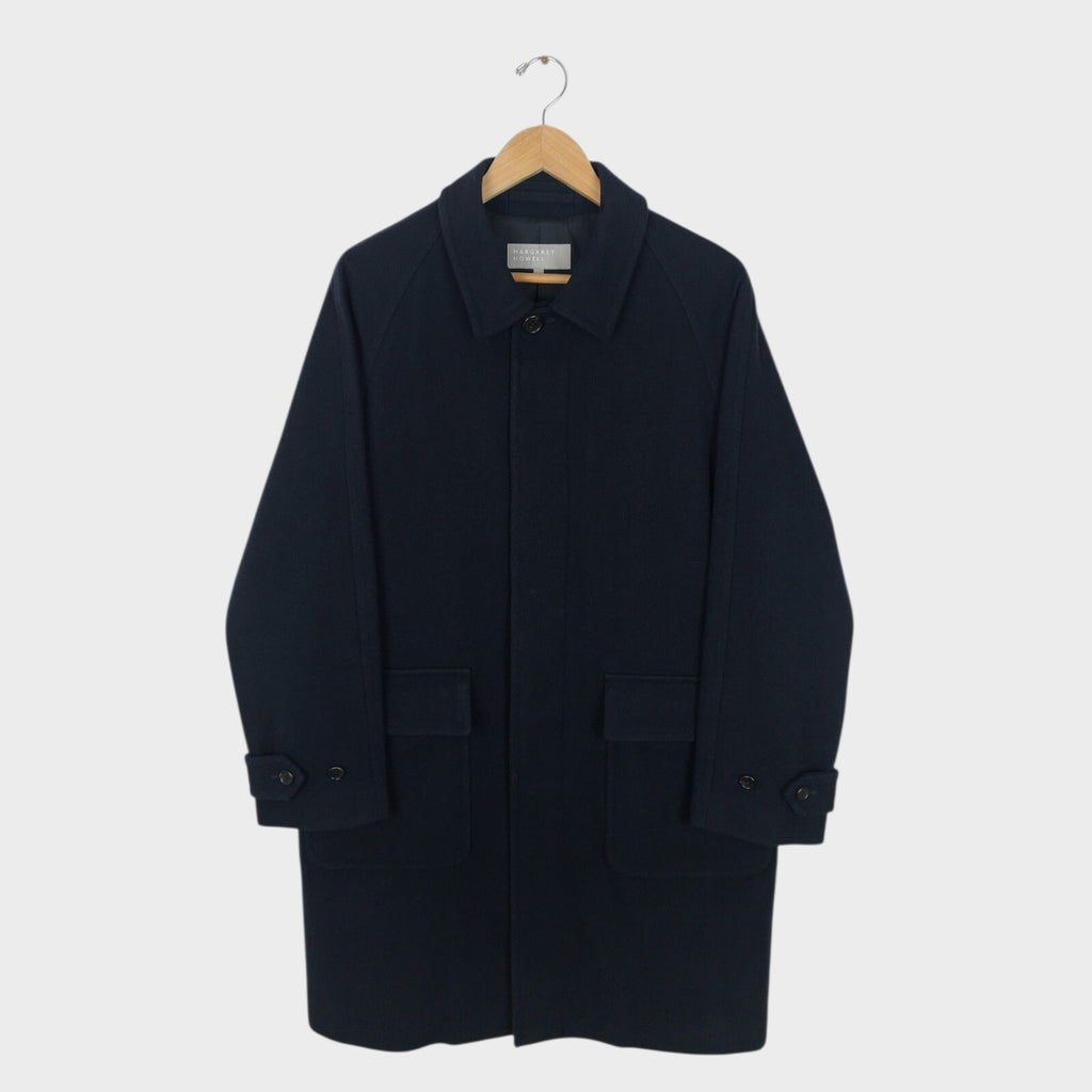 MARGARET HOWELL Men's Dark Navy Blue Heavyweight 100% Wool Raglan Coat