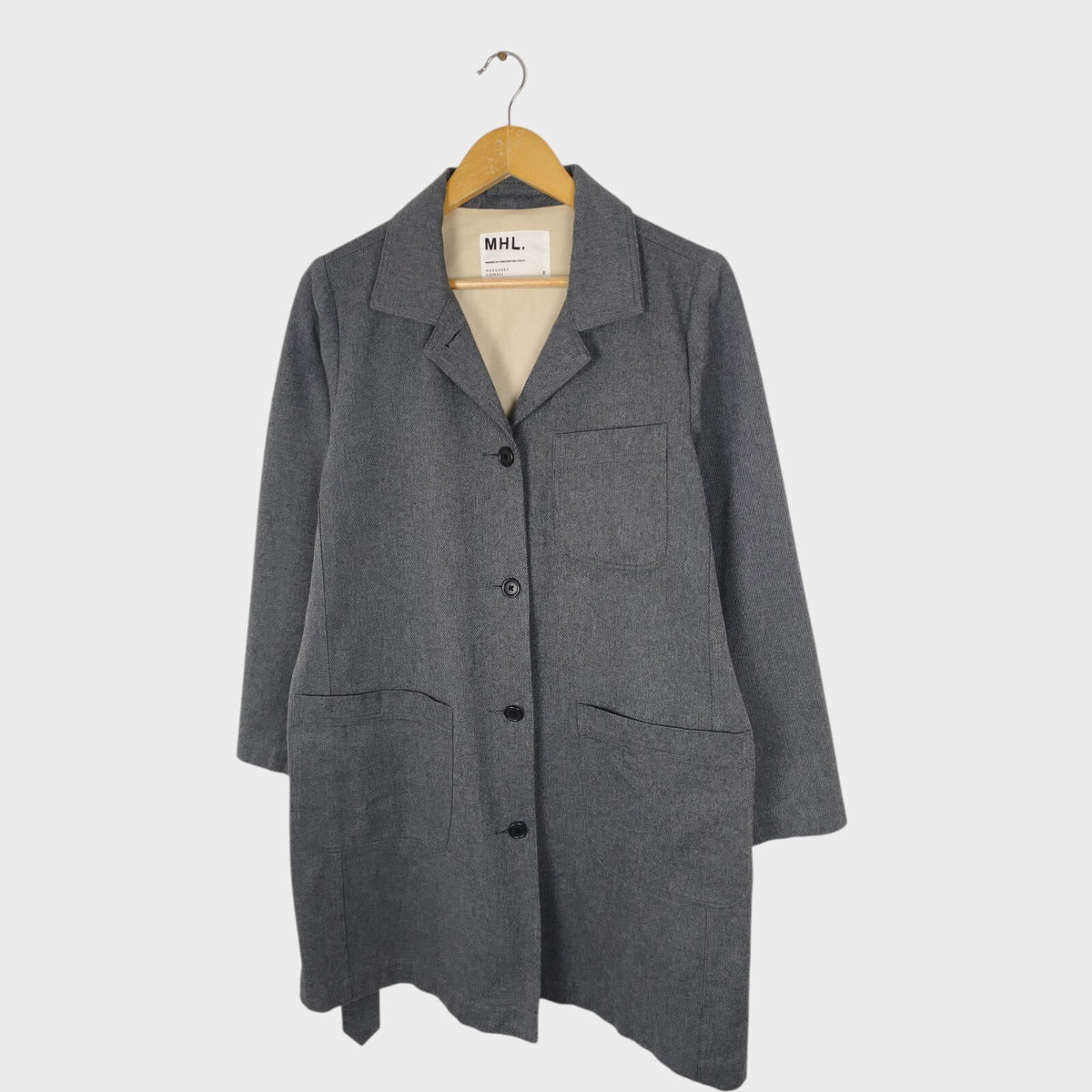 MHL MARGARET HOWELL Women's Grey Cotton Wool Blend Belted Coat