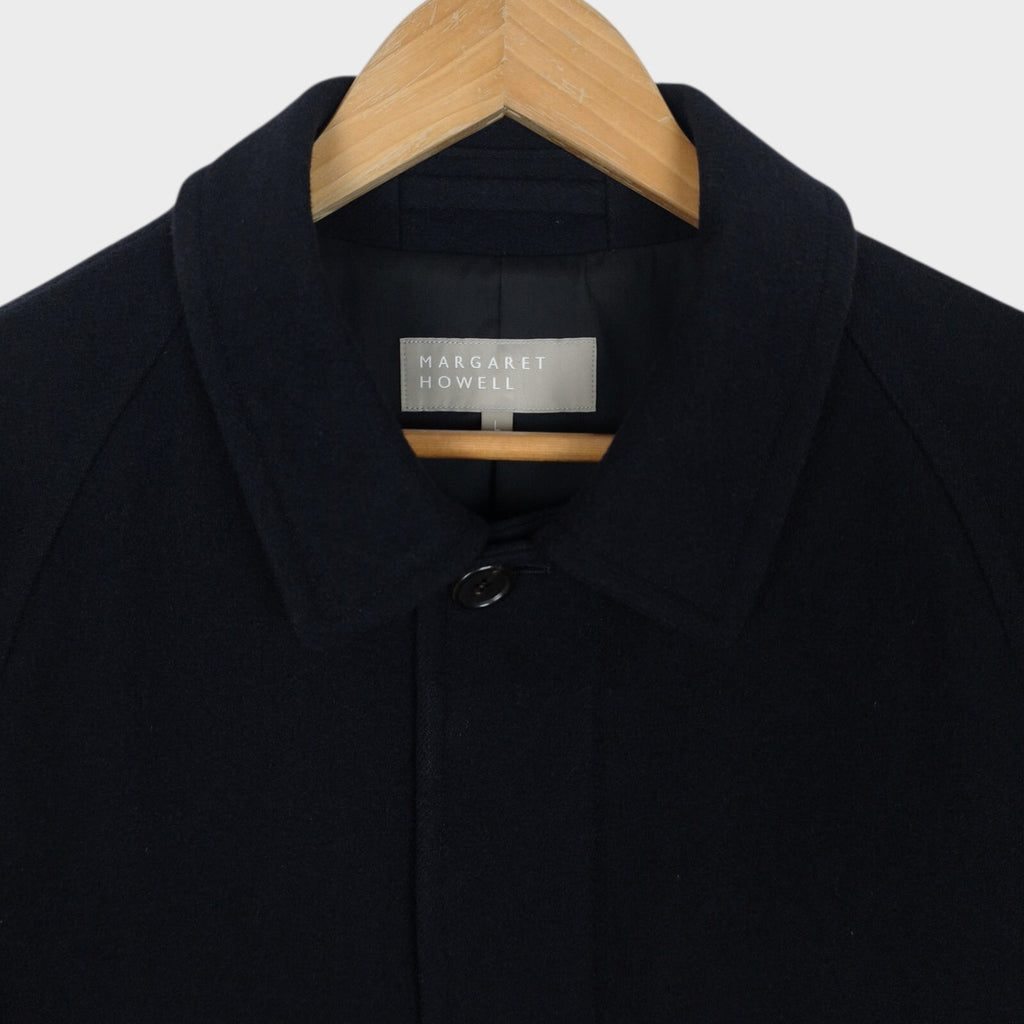 MARGARET HOWELL Men's Dark Navy Blue Heavyweight 100% Wool Raglan Coat