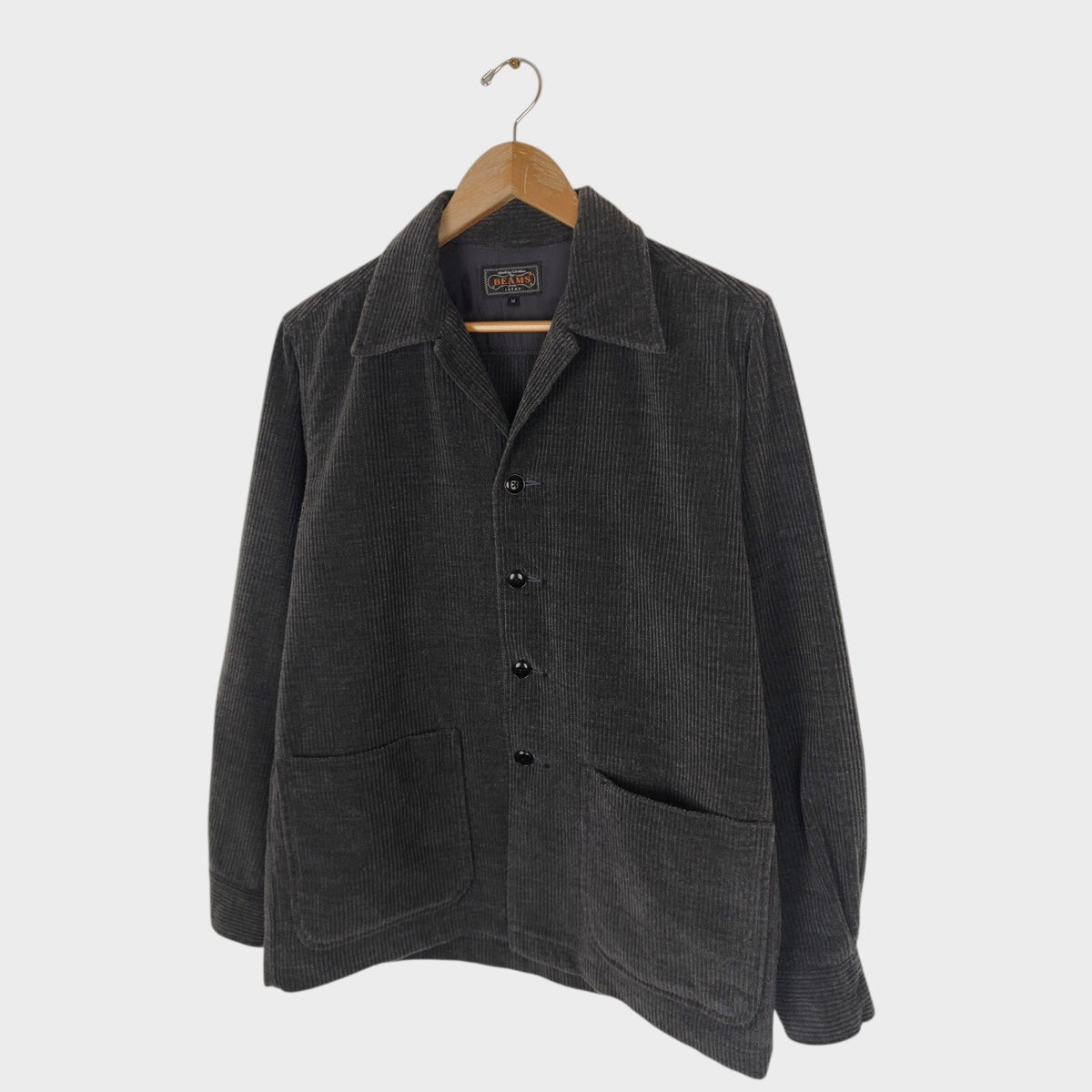 BEAMS PLUS Men's Dark Grey Wool Corduroy Chore Jacket