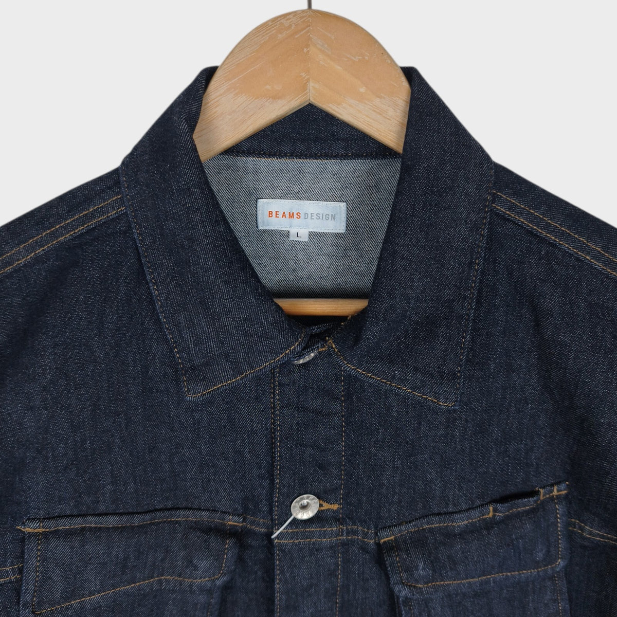 BEAMS Men's Dark Blue Cropped Denim Utility Chore Jacket
