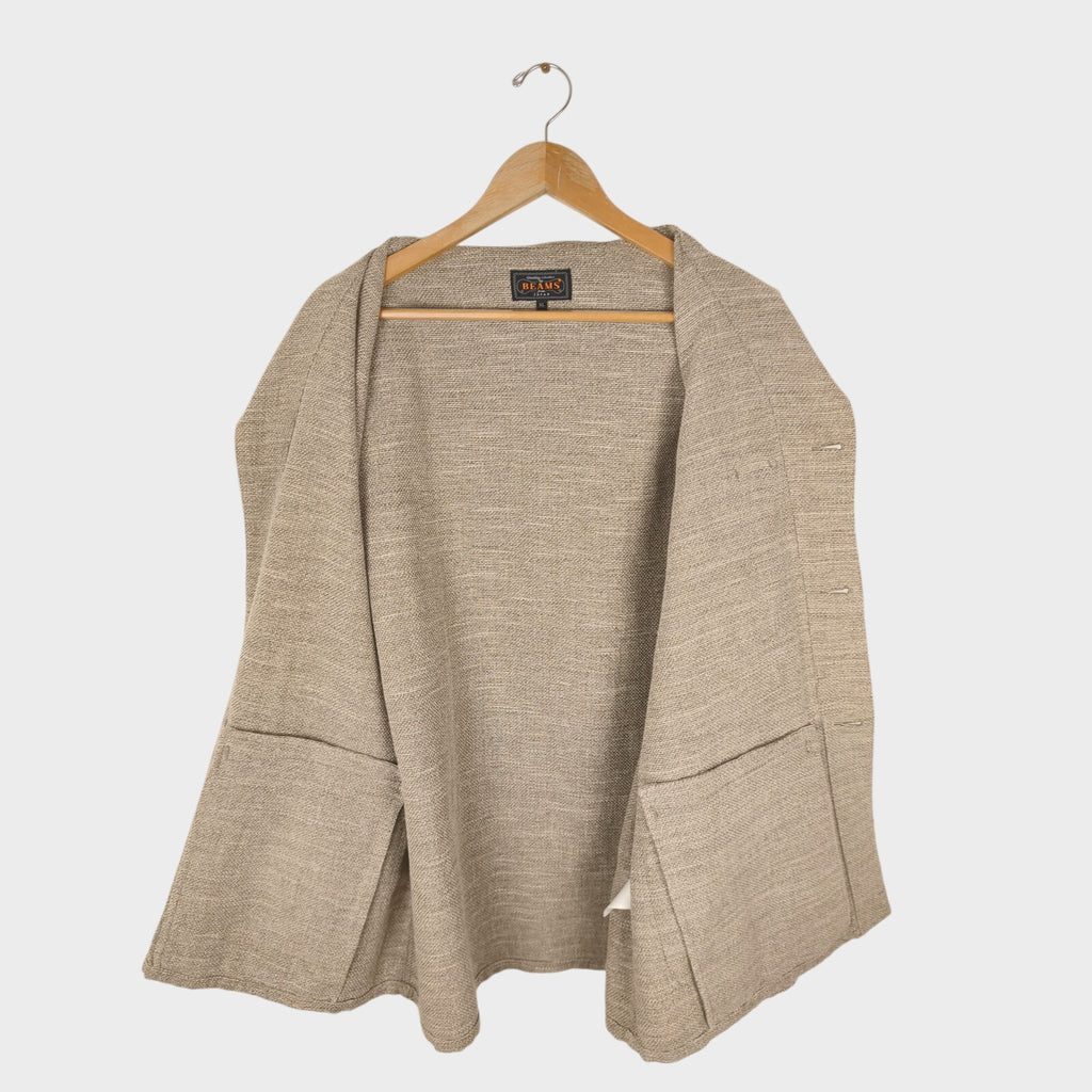 BEAMS PLUS Men's Beige Linen/Cotton Blend Knitted Chore Jacket