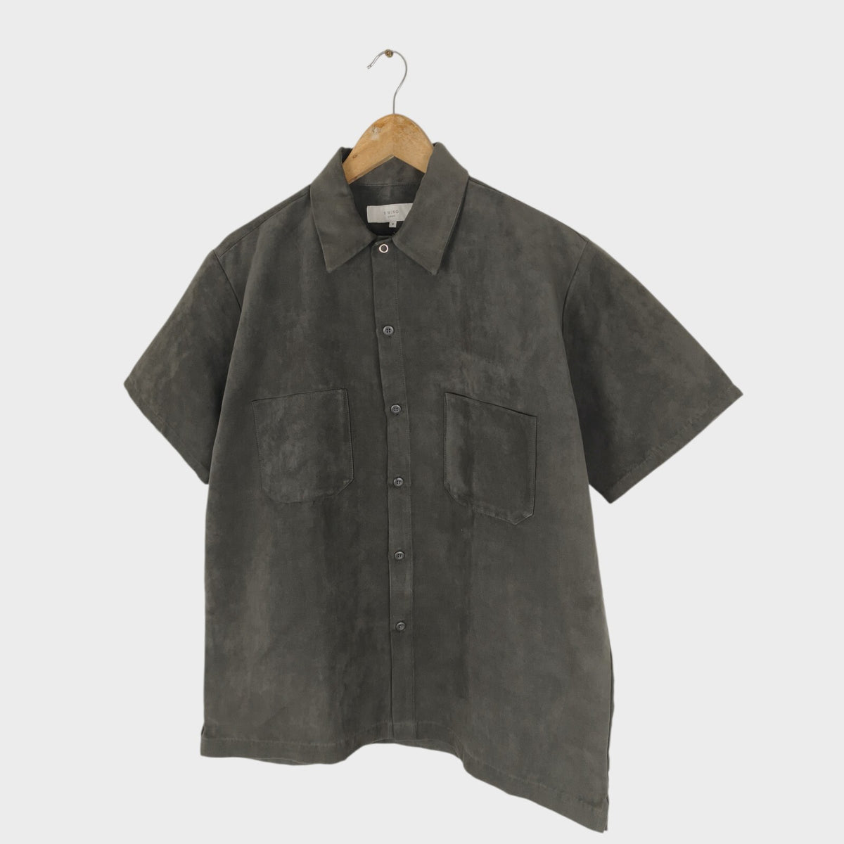 BEAMS B:MING Men's Dark Grey Faux Suede Short Sleeved Shirt