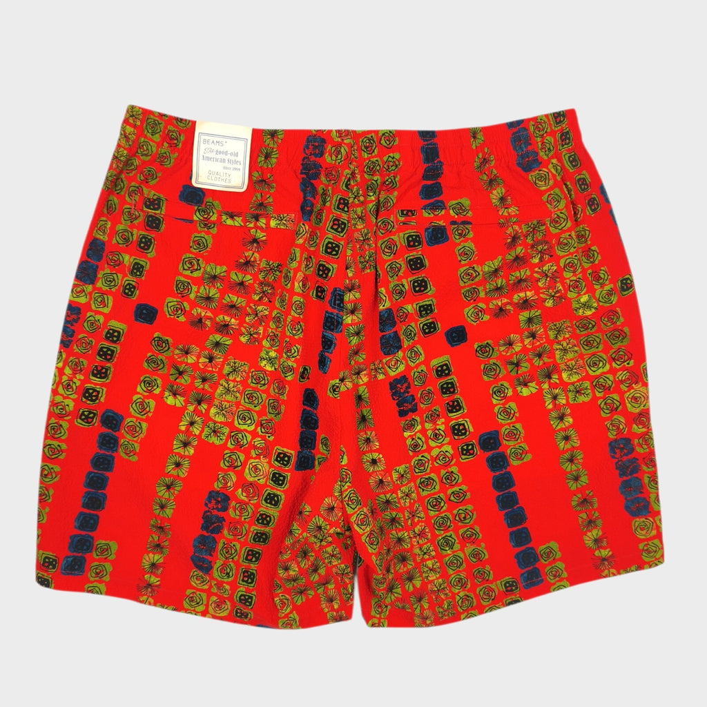 BEAMS PLUS Men's Red Komatsu Seersucker Floral Print Shorts