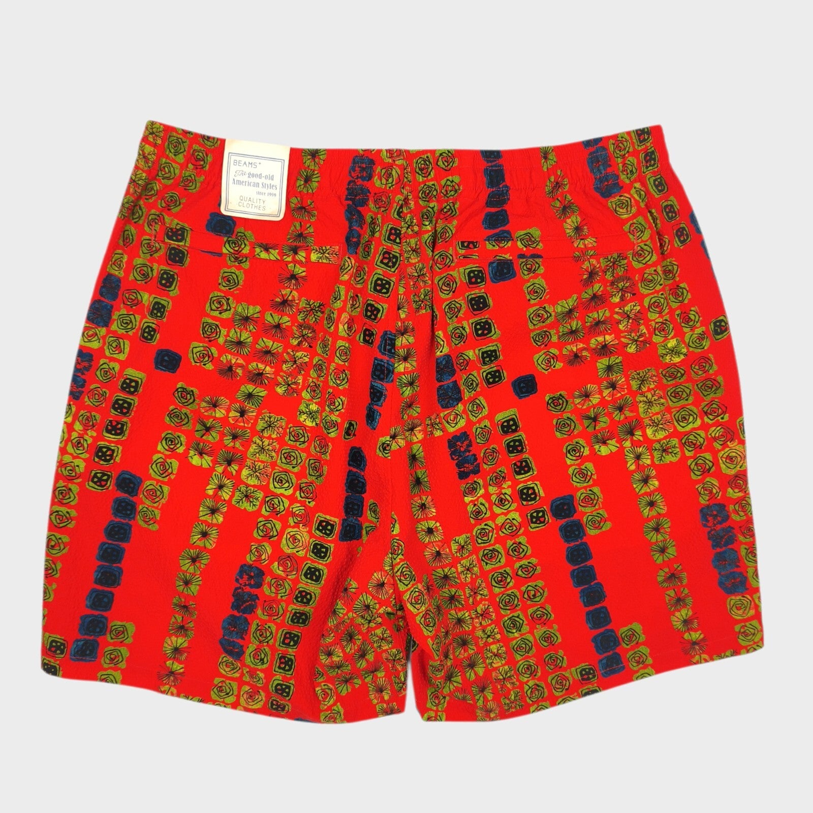 BEAMS PLUS Men's Red Komatsu Seersucker Floral Print Shorts