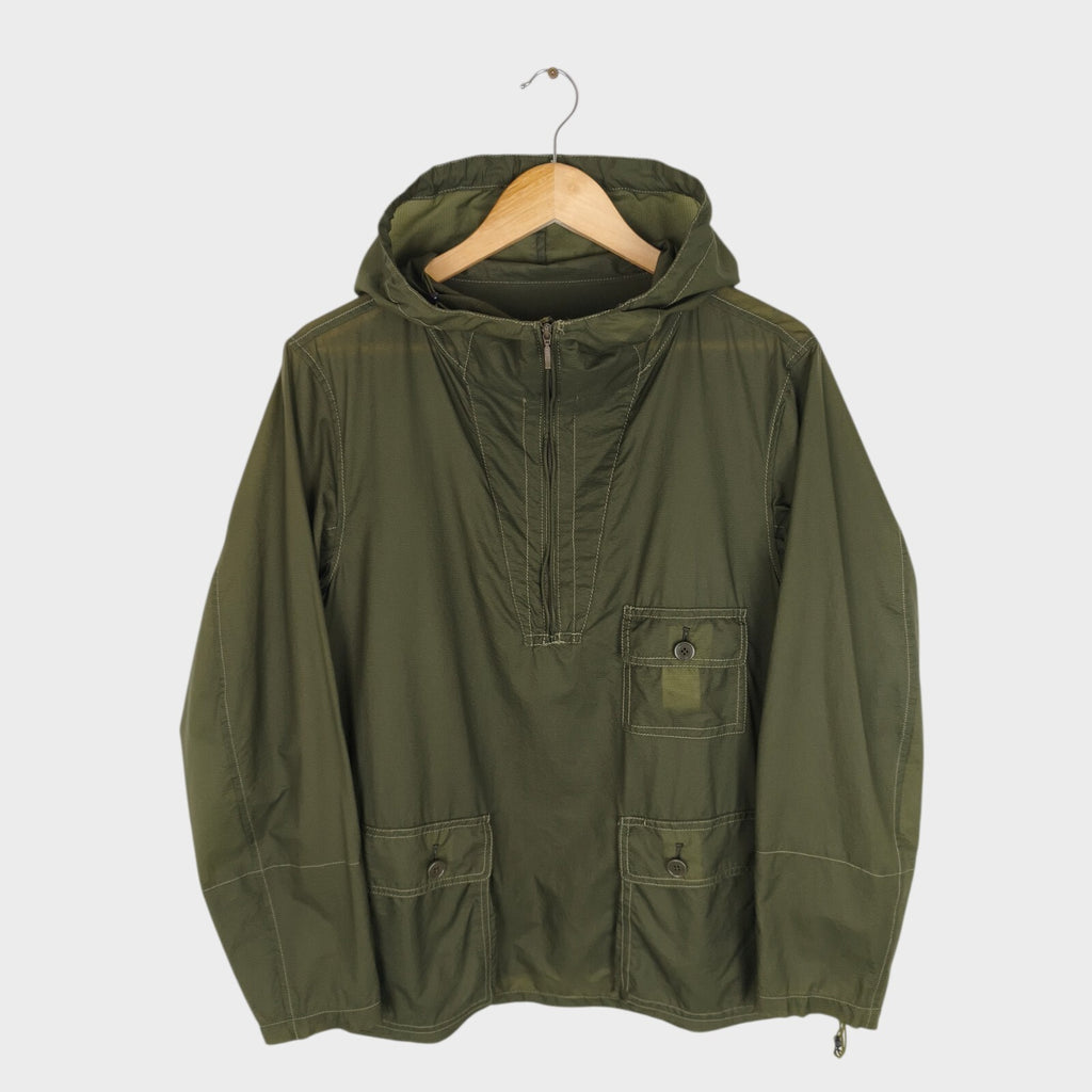 BEAMS PLUS Men's Olive Green Nylon Lightweight Anorak Parka Smock Jacket