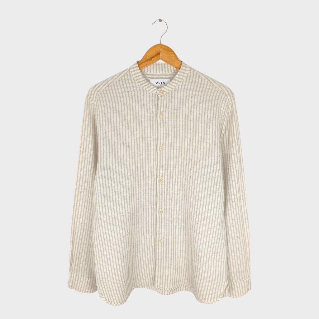 WAX LONDON Men's Striped Cotton/Linen/Viscose Grandad Collar Shirt