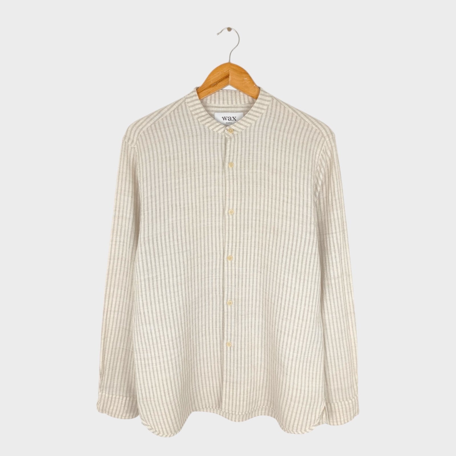 WAX LONDON Men's Striped Cotton/Linen/Viscose Grandad Collar Shirt