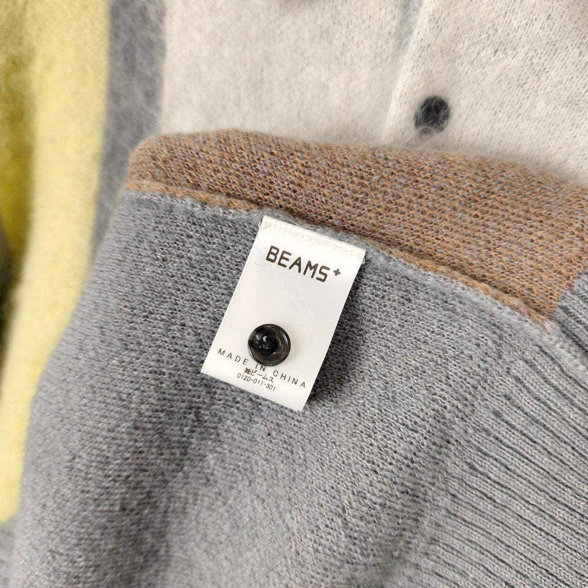 BEAMS PLUS Men's Grey 9 Gauge Shaggy Mohair Blend Polo Shirt Jumper